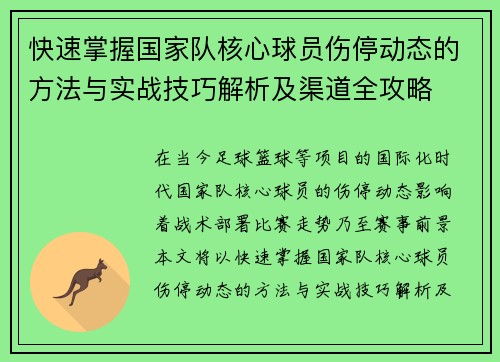 快速掌握国家队核心球员伤停动态的方法与实战技巧解析及渠道全攻略